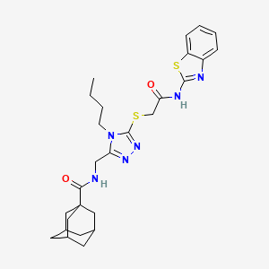 molecular formula C27H34N6O2S2 B2824813 N-{[5-({[(1,3-benzothiazol-2-yl)carbamoyl]methyl}sulfanyl)-4-butyl-4H-1,2,4-triazol-3-yl]methyl}adamantane-1-carboxamide CAS No. 476439-13-1