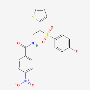 molecular formula C19H15FN2O5S2 B2824824 N-[2-(4-fluorobenzenesulfonyl)-2-(thiophen-2-yl)ethyl]-4-nitrobenzamide CAS No. 896330-63-5