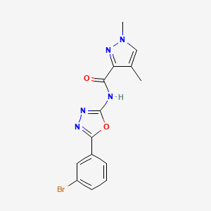 molecular formula C14H12BrN5O2 B2824829 N-(5-(3-bromophenyl)-1,3,4-oxadiazol-2-yl)-1,4-dimethyl-1H-pyrazole-3-carboxamide CAS No. 1171016-79-7