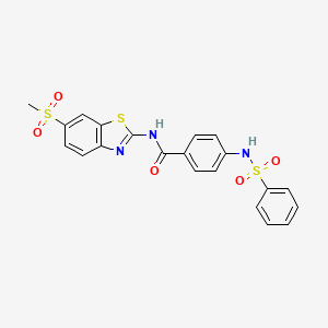 molecular formula C21H17N3O5S3 B2824924 4-benzenesulfonamido-N-(6-methanesulfonyl-1,3-benzothiazol-2-yl)benzamide CAS No. 886901-79-7