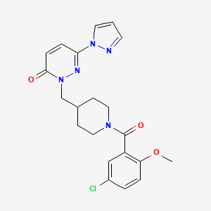 molecular formula C21H22ClN5O3 B2825035 2-{[1-(5-chloro-2-methoxybenzoyl)piperidin-4-yl]methyl}-6-(1H-pyrazol-1-yl)-2,3-dihydropyridazin-3-one CAS No. 2380069-45-2