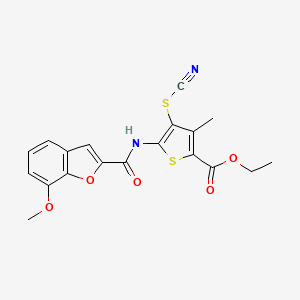 molecular formula C19H16N2O5S2 B2825089 ethyl 4-(cyanosulfanyl)-5-(7-methoxy-1-benzofuran-2-amido)-3-methylthiophene-2-carboxylate CAS No. 921799-58-8