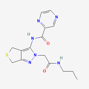 molecular formula C15H18N6O2S B2825192 N-{2-[(propylcarbamoyl)methyl]-2H,4H,6H-thieno[3,4-c]pyrazol-3-yl}pyrazine-2-carboxamide CAS No. 1105202-94-5