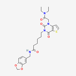 molecular formula C26H32N4O6S B2825327 N-[(2H-1,3-benzodioxol-5-yl)methyl]-6-{1-[(diethylcarbamoyl)methyl]-2,4-dioxo-1H,2H,3H,4H-thieno[3,2-d]pyrimidin-3-yl}hexanamide CAS No. 866013-36-7