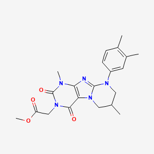 molecular formula C21H25N5O4 B2825386 methyl 2-[9-(3,4-dimethylphenyl)-1,7-dimethyl-2,4-dioxo-1H,2H,3H,4H,6H,7H,8H,9H-pyrimido[1,2-g]purin-3-yl]acetate CAS No. 844466-23-5