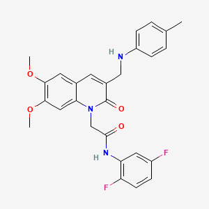 molecular formula C27H25F2N3O4 B2825440 N-(2,5-difluorophenyl)-2-(6,7-dimethoxy-3-{[(4-methylphenyl)amino]methyl}-2-oxo-1,2-dihydroquinolin-1-yl)acetamide CAS No. 894553-50-5