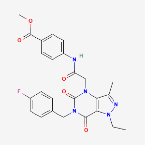 molecular formula C25H24FN5O5 B2825448 methyl 4-(2-(1-ethyl-6-(4-fluorobenzyl)-3-methyl-5,7-dioxo-6,7-dihydro-1H-pyrazolo[4,3-d]pyrimidin-4(5H)-yl)acetamido)benzoate CAS No. 1189680-21-4