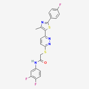 molecular formula C22H15F3N4OS2 B2825476 N-(3,4-difluorophenyl)-2-({6-[2-(4-fluorophenyl)-4-methyl-1,3-thiazol-5-yl]pyridazin-3-yl}sulfanyl)acetamide CAS No. 923202-21-5