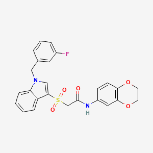 molecular formula C25H21FN2O5S B2825501 N-(2,3-dihydrobenzo[b][1,4]dioxin-6-yl)-2-((1-(3-fluorobenzyl)-1H-indol-3-yl)sulfonyl)acetamide CAS No. 686743-97-5