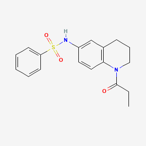 molecular formula C18H20N2O3S B2825524 N-(1-propanoyl-1,2,3,4-tetrahydroquinolin-6-yl)benzenesulfonamide CAS No. 954000-84-1