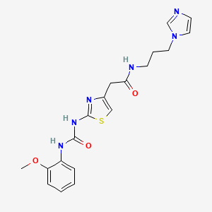 molecular formula C19H22N6O3S B2825536 N-(3-(1H-imidazol-1-yl)propyl)-2-(2-(3-(2-methoxyphenyl)ureido)thiazol-4-yl)acetamide CAS No. 921469-98-9