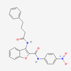 molecular formula C25H21N3O5 B2825594 N-(4-nitrophenyl)-3-(4-phenylbutanamido)benzofuran-2-carboxamide CAS No. 887876-88-2