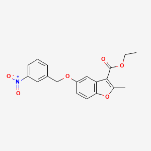 molecular formula C19H17NO6 B2825600 Ethyl 2-methyl-5-[(3-nitrophenyl)methoxy]-1-benzofuran-3-carboxylate CAS No. 5010-44-6