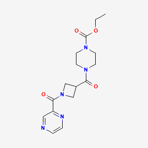 molecular formula C16H21N5O4 B2825724 Ethyl 4-[1-(pyrazine-2-carbonyl)azetidine-3-carbonyl]piperazine-1-carboxylate CAS No. 1396708-75-0