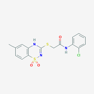 molecular formula C16H14ClN3O3S2 B2825732 N-(2-chlorophenyl)-2-[(6-methyl-1,1-dioxo-4H-1lambda6,2,4-benzothiadiazin-3-yl)sulfanyl]acetamide CAS No. 899965-36-7