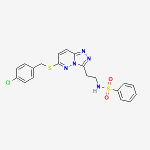 molecular formula C20H18ClN5O2S2 B2825758 N-(2-{6-[(4-chlorobenzyl)thio][1,2,4]triazolo[4,3-b]pyridazin-3-yl}ethyl)benzenesulfonamide CAS No. 872996-98-0