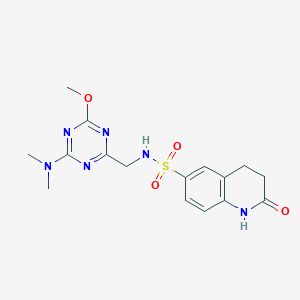 molecular formula C16H20N6O4S B2825814 N-((4-(dimethylamino)-6-methoxy-1,3,5-triazin-2-yl)methyl)-2-oxo-1,2,3,4-tetrahydroquinoline-6-sulfonamide CAS No. 2034516-06-6