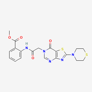 molecular formula C19H19N5O4S2 B2825837 methyl 2-{2-[7-oxo-2-(thiomorpholin-4-yl)-6H,7H-[1,3]thiazolo[4,5-d]pyrimidin-6-yl]acetamido}benzoate CAS No. 1223975-92-5