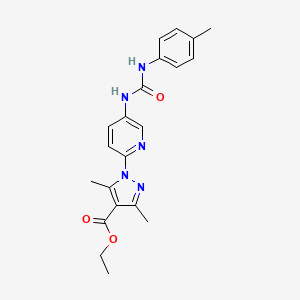 molecular formula C21H23N5O3 B2825864 ethyl 3,5-dimethyl-1-{5-[(4-toluidinocarbonyl)amino]-2-pyridinyl}-1H-pyrazole-4-carboxylate CAS No. 477712-91-7