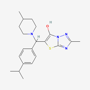 molecular formula C21H28N4OS B2825895 2-methyl-5-[(4-methylpiperidin-1-yl)[4-(propan-2-yl)phenyl]methyl]-[1,2,4]triazolo[3,2-b][1,3]thiazol-6-ol CAS No. 851810-00-9
