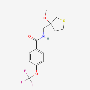 molecular formula C14H16F3NO3S B2825933 N-[(3-METHOXYTHIOLAN-3-YL)METHYL]-4-(TRIFLUOROMETHOXY)BENZAMIDE CAS No. 1448122-42-6
