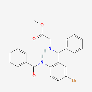 molecular formula C24H23BrN2O3 B2825954 ETHYL 2-{[(2-BENZAMIDO-5-BROMOPHENYL)(PHENYL)METHYL]AMINO}ACETATE CAS No. 312758-77-3