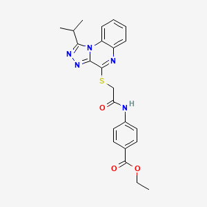 molecular formula C23H23N5O3S B2825988 Ethyl 4-(2-{[1-(propan-2-yl)-[1,2,4]triazolo[4,3-a]quinoxalin-4-yl]sulfanyl}acetamido)benzoate CAS No. 1357828-58-0