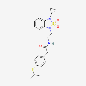 molecular formula C22H27N3O3S2 B2825992 N-[2-(3-cyclopropyl-2,2-dioxo-1,3-dihydro-2lambda6,1,3-benzothiadiazol-1-yl)ethyl]-2-[4-(propan-2-ylsulfanyl)phenyl]acetamide CAS No. 2097861-04-4