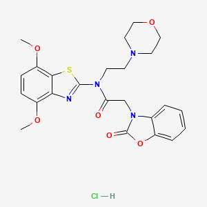 molecular formula C24H27ClN4O6S B2826168 N-(4,7-dimethoxy-1,3-benzothiazol-2-yl)-N-[2-(morpholin-4-yl)ethyl]-2-(2-oxo-2,3-dihydro-1,3-benzoxazol-3-yl)acetamide hydrochloride CAS No. 1396885-80-5