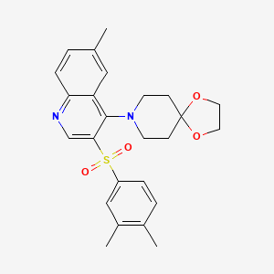 molecular formula C25H28N2O4S B2826231 8-[3-(3,4-DIMETHYLBENZENESULFONYL)-6-METHYLQUINOLIN-4-YL]-1,4-DIOXA-8-AZASPIRO[4.5]DECANE CAS No. 872209-48-8