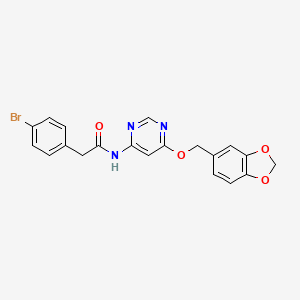 molecular formula C20H16BrN3O4 B2826237 N-(6-(benzo[d][1,3]dioxol-5-ylmethoxy)pyrimidin-4-yl)-2-(4-bromophenyl)acetamide CAS No. 1421489-49-7