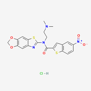 molecular formula C21H19ClN4O5S2 B2826277 N-[2-(dimethylamino)ethyl]-N-([1,3]dioxolo[4,5-f][1,3]benzothiazol-6-yl)-5-nitro-1-benzothiophene-2-carboxamide;hydrochloride CAS No. 1322253-34-8