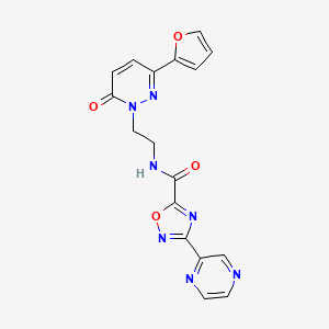 molecular formula C17H13N7O4 B2826287 N-(2-(3-(furan-2-yl)-6-oxopyridazin-1(6H)-yl)ethyl)-3-(pyrazin-2-yl)-1,2,4-oxadiazole-5-carboxamide CAS No. 1234988-05-6