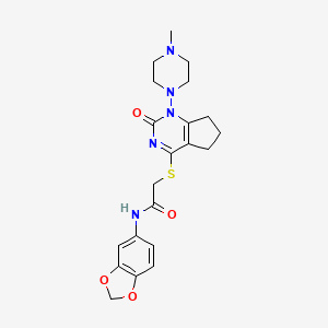 molecular formula C21H25N5O4S B2826318 N-(2H-1,3-benzodioxol-5-yl)-2-{[1-(4-methylpiperazin-1-yl)-2-oxo-1H,2H,5H,6H,7H-cyclopenta[d]pyrimidin-4-yl]sulfanyl}acetamide CAS No. 899951-33-8
