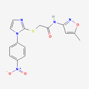 molecular formula C15H13N5O4S B2826340 N-(5-methylisoxazol-3-yl)-2-((1-(4-nitrophenyl)-1H-imidazol-2-yl)thio)acetamide CAS No. 851079-61-3
