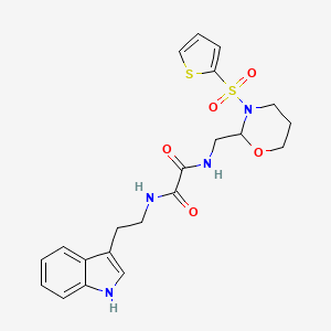 molecular formula C21H24N4O5S2 B2826343 N1-(2-(1H-indol-3-yl)ethyl)-N2-((3-(thiophen-2-ylsulfonyl)-1,3-oxazinan-2-yl)methyl)oxalamide CAS No. 869072-14-0