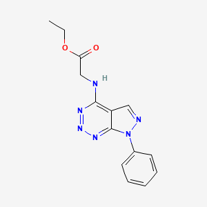 molecular formula C14H14N6O2 B2826385 ethyl 2-((7-phenyl-7H-pyrazolo[3,4-d][1,2,3]triazin-4-yl)amino)acetate CAS No. 1251698-39-1
