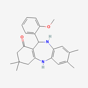molecular formula C24H28N2O2 B2826413 11-(2-methoxyphenyl)-3,3,7,8-tetramethyl-2,3,4,5,10,11-hexahydro-1H-dibenzo[b,e][1,4]diazepin-1-one CAS No. 338748-54-2