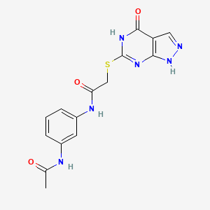 molecular formula C15H14N6O3S B2826422 N-(3-acetamidophenyl)-2-((4-oxo-4,5-dihydro-1H-pyrazolo[3,4-d]pyrimidin-6-yl)thio)acetamide CAS No. 877630-09-6