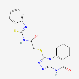 molecular formula C18H16N6O2S2 B2826426 N-(1,3-benzothiazol-2-yl)-2-({5-oxo-4H,5H,6H,7H,8H,9H-[1,2,4]triazolo[4,3-a]quinazolin-1-yl}sulfanyl)acetamide CAS No. 922554-12-9