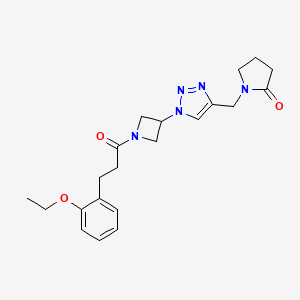 molecular formula C21H27N5O3 B2826435 1-((1-(1-(3-(2-乙氧苯基)丙酰)氮杂环丁烷-3-基)-1H-1,2,3-三唑-4-基)甲基)吡咯烷-2-酮 CAS No. 2034544-89-1