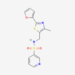 molecular formula C14H13N3O3S2 B2826554 N-((2-(furan-2-yl)-4-methylthiazol-5-yl)methyl)pyridine-3-sulfonamide CAS No. 1421522-31-7