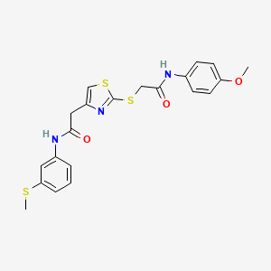 molecular formula C21H21N3O3S3 B2826564 N-(4-methoxyphenyl)-2-((4-(2-((3-(methylthio)phenyl)amino)-2-oxoethyl)thiazol-2-yl)thio)acetamide CAS No. 941921-57-9