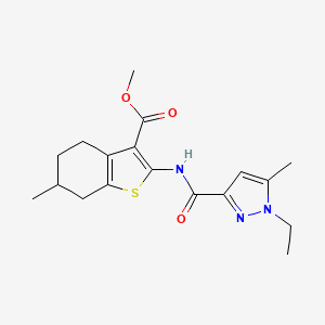 molecular formula C18H23N3O3S B2826585 methyl 2-(1-ethyl-5-methyl-1H-pyrazole-3-amido)-6-methyl-4,5,6,7-tetrahydro-1-benzothiophene-3-carboxylate CAS No. 1171958-90-9
