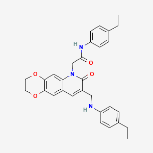 molecular formula C30H31N3O4 B2826663 N-(4-ethylphenyl)-2-(8-{[(4-ethylphenyl)amino]methyl}-7-oxo-2H,3H,6H,7H-[1,4]dioxino[2,3-g]quinolin-6-yl)acetamide CAS No. 893788-03-9