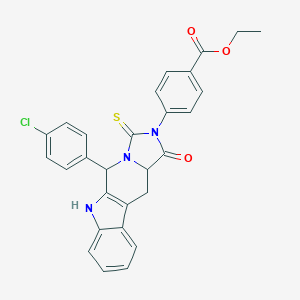molecular formula C28H22ClN3O3S B282667 ethyl 4-[10-(4-chlorophenyl)-14-oxo-12-sulfanylidene-8,11,13-triazatetracyclo[7.7.0.02,7.011,15]hexadeca-1(9),2,4,6-tetraen-13-yl]benzoate 