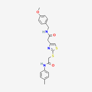 molecular formula C22H23N3O3S2 B2826710 N-(4-methoxybenzyl)-2-(2-((2-oxo-2-(p-tolylamino)ethyl)thio)thiazol-4-yl)acetamide CAS No. 942001-51-6