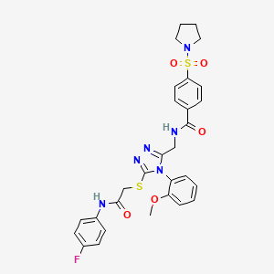 molecular formula C29H29FN6O5S2 B2826713 N-{[5-({[(4-fluorophenyl)carbamoyl]methyl}sulfanyl)-4-(2-methoxyphenyl)-4H-1,2,4-triazol-3-yl]methyl}-4-(pyrrolidine-1-sulfonyl)benzamide CAS No. 310449-20-8