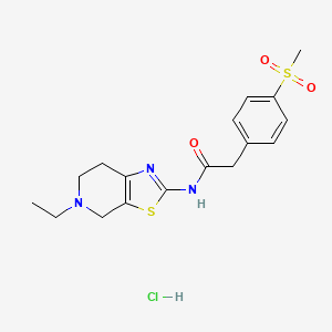 molecular formula C17H22ClN3O3S2 B2826731 N-(5-ethyl-4,5,6,7-tetrahydrothiazolo[5,4-c]pyridin-2-yl)-2-(4-(methylsulfonyl)phenyl)acetamide hydrochloride CAS No. 1189476-35-4