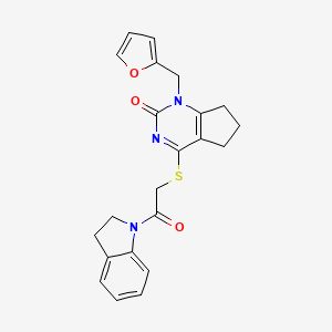 1-(furan-2-ylmethyl)-4-((2-(indolin-1-yl)-2-oxoethyl)thio)-6,7-dihydro-1H-cyclopenta[d]pyrimidin-2(5H)-one